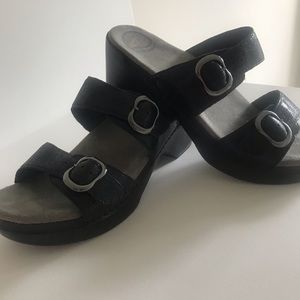 Dansko Sophie platform double strap black sandal